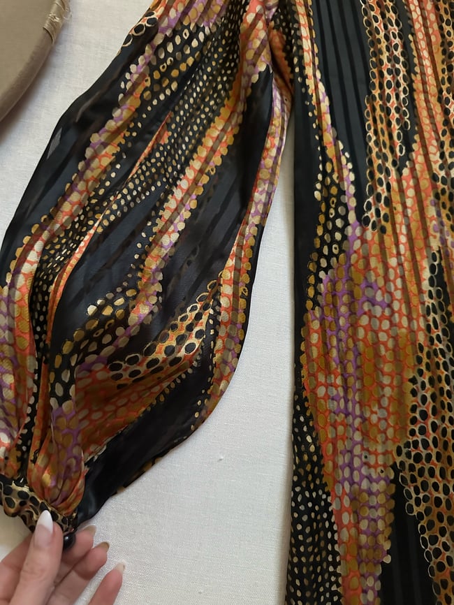 late 1970s silk San Francisco boutique poet sleeve dress