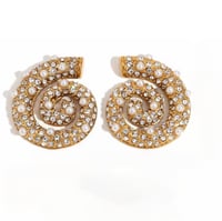 Image 1 of Swirl CZ/Pearl Earrings 