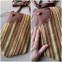 Image 1 of Strip Zippertop Brown Canvas Crossbody Purse