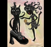 Image 1 of “Shoes and Cats” original painting on 11” x 14” canvas 