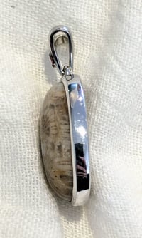 Image of Fossilized Coral and Round Cut Garnet 925 Silver Pendant