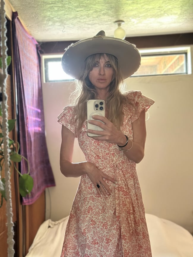 70s cotton toile dress with heart buttons