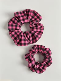 Image 1 of Pink & Black Checked Handmade Scrunchie | Mini & XL