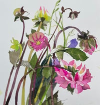Image 1 of Dahlias and sweet pea original watercolour 