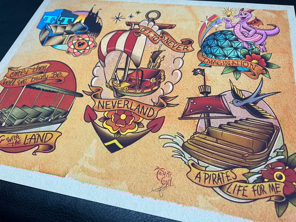 Image of Disney Inspired Traditional Tattoo Flash Sheet: D06 11x14