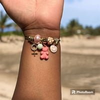 Image 2 of Pink/Red Charm Gold Laminated Bracelet