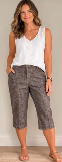 Image 4 of New Sz.10 New Directions Brown Linen Dress Capri #228*10