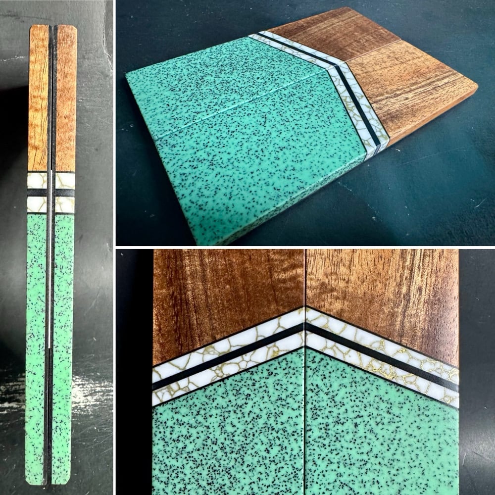 Image of Curly Koa & Seafoam Grip-Tec Segmented Knife Scales