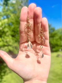 Image 1 of Prasiolite Teardrop Clover Scrollwork Earrings