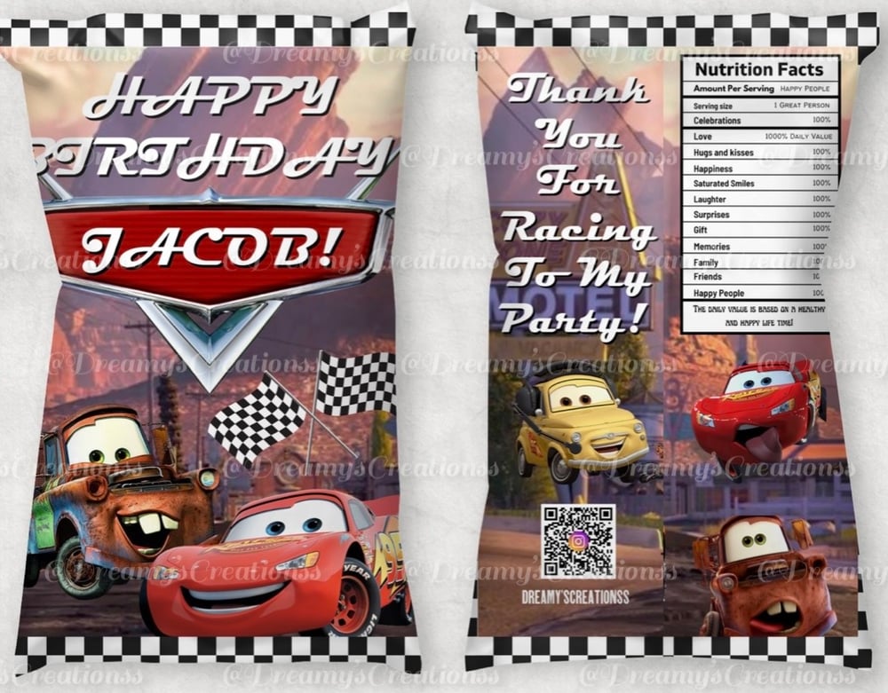 Image of Cars Theme Chip Bag Labels (12)