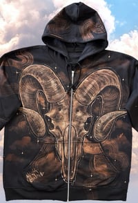 Image 2 of “ARIES” CUSTOM BLEACH PAINTED ZIP HOODIE XL