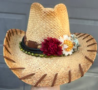 Image 1 of  Brown Straw Cowboy Hat Colored Flower Band 