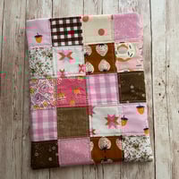 Image 1 of "Pink & Brown” Patchwork Quilted Book Sleeve