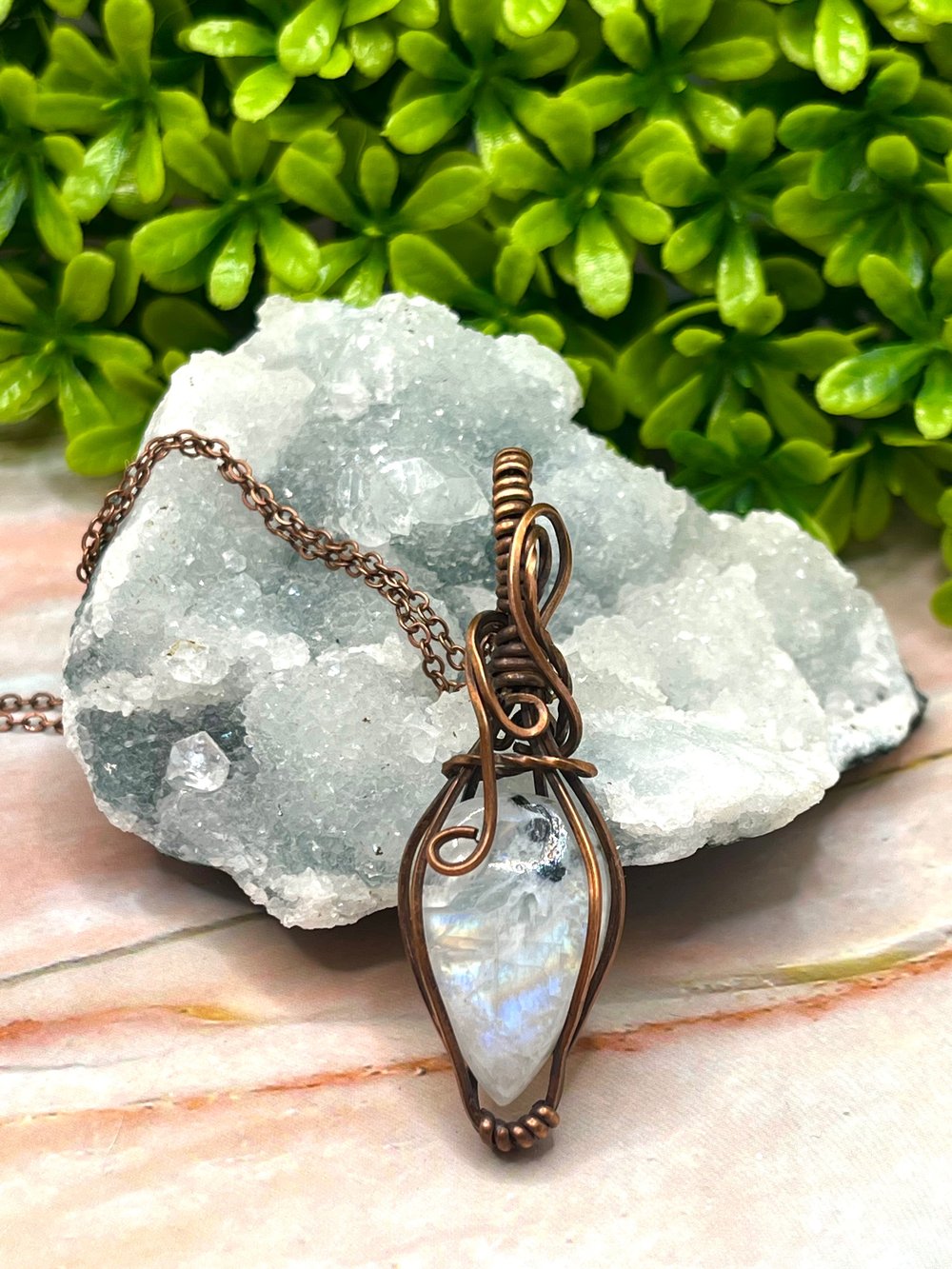 Image of Rainbow Moonstone wire wrapped necklace 
