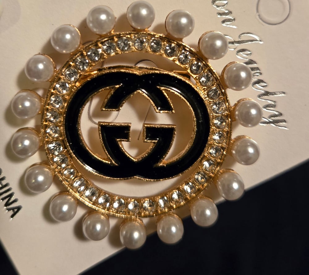 Image of Brooch-Pearl, Bling  & Black