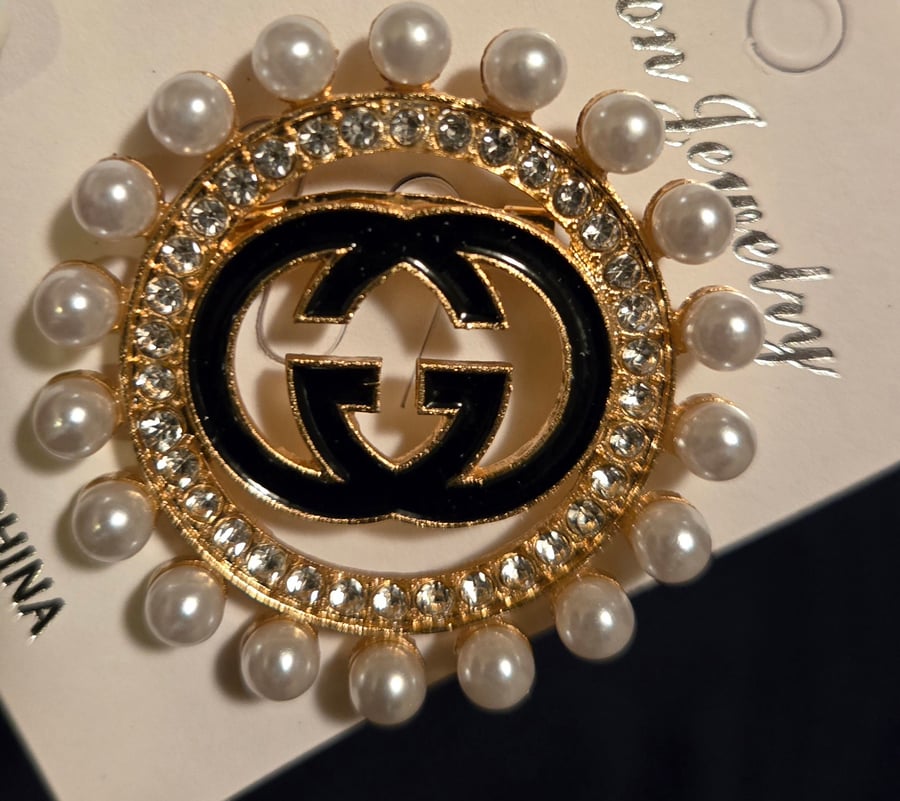 Image of Brooch-Pearl, Bling  & Black
