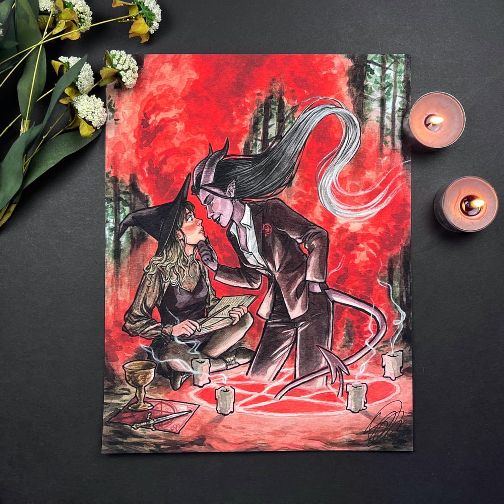 Demon & Witch Signed Watercolor Print