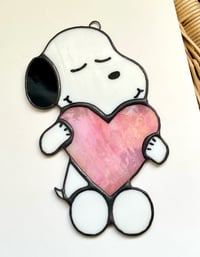 Image 1 of Stained Glass Pink Heart Snoopy