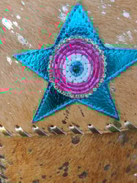 Image 4 of Woodstock cross body /passport bag - Tan with turquoise star