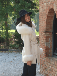 Image 4 of Cream Loro Coat With Fur Cuffs