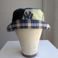 Image 2 of Reworked NY Reversible Bucket Hat 40s Quilt top L 23"