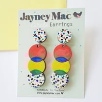 Image 1 of Colourful circle wooden dangle earrings