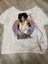 Xlarge Whitney white tee off shoulder lace destroyed