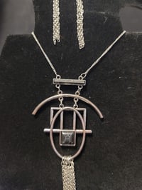 Image 2 of Necklace/Earring Set - silver, black with long silver tassels