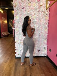 Image 4 of gray strapless jumpsuit