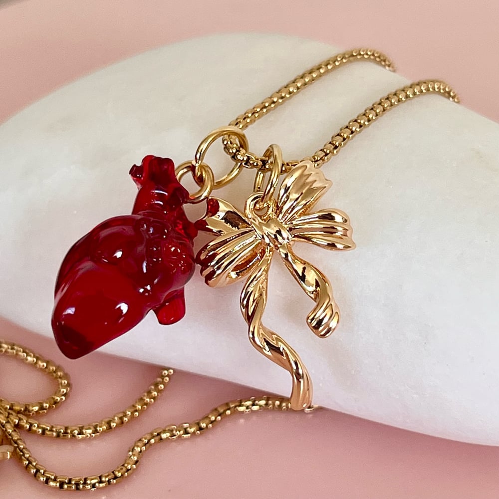 Image of Anatomical Heart and Bow Necklace