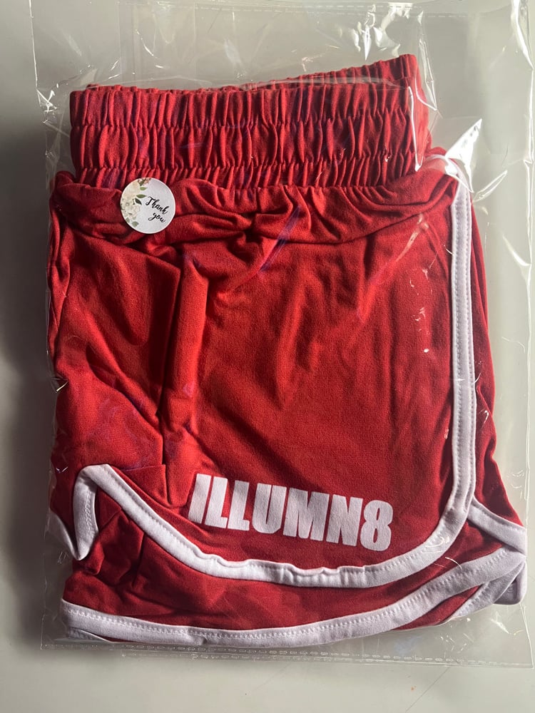 Image of red illumn8 bootyshorts
