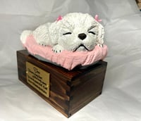 Image 1 of Custom Engraved White Maltipoo Maltese Pet Urn To Your Dog's Photo