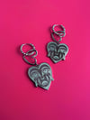 LASER ENGRAVED CRYING FACE DOUBLE HEART EARRINGS 