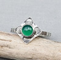 Image 4 of Handmade Sterling Silver Green Onyx Stamped Dainty Ring