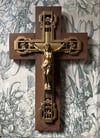 Crucifix Art Déco en bois et laiton, 1920