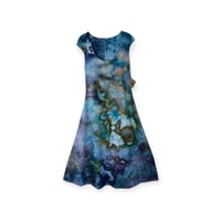 Image 1 of S Stretch Knit Fit and Flare Midi Dress in Cool Earthy Watercolor Ice Dye