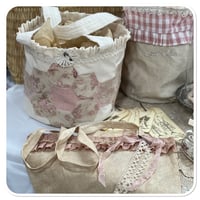 Image 3 of handmade hexigon bucket bag trimmed with vintage french lace