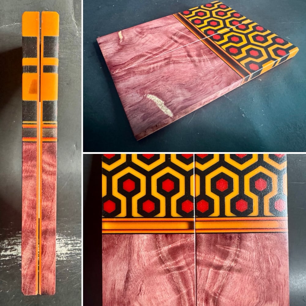 Image of @Kaoticartworks Resin & Red Curly Cottonwood Segmented Knife Scales