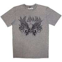 DEF LEPPARD UNISEX STONE WASH T-SHIRT: TRIBAL SKULL