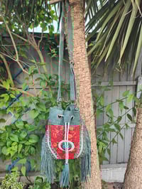 Image 1 of Evie Bag -dark green with red detail's 
