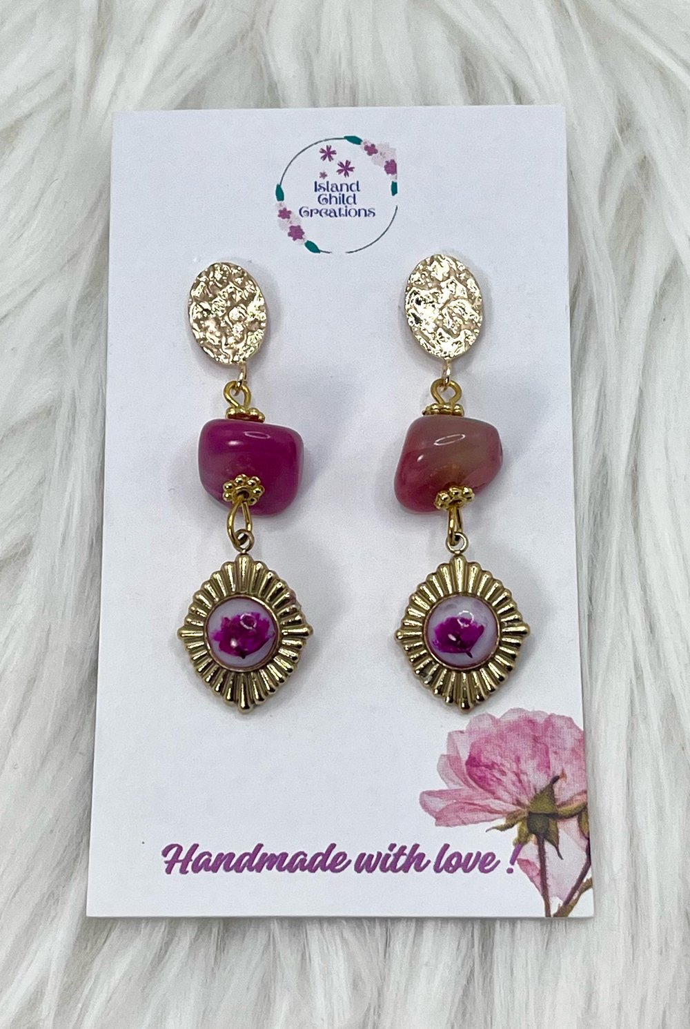 Image of PURPLE FLORAL BEADED DANGLES 