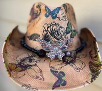 Image 1 of  Brown Cowboy Hat w/Butterfly Print Crystal Bead and Butterfly Band