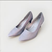 Image 1 of Aersoles taupe snakeskin embossed heels