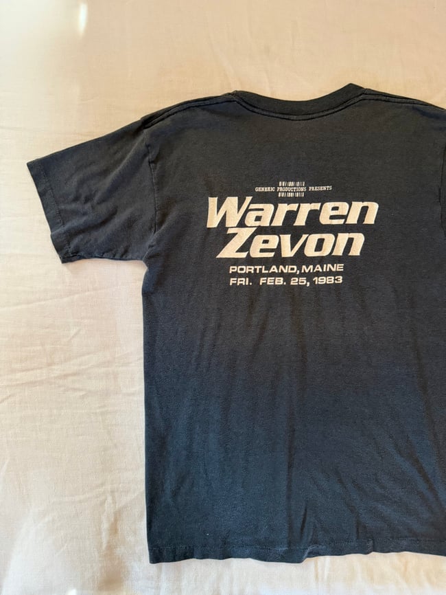 rare vintage Warren Zevon concert t shirt band tee