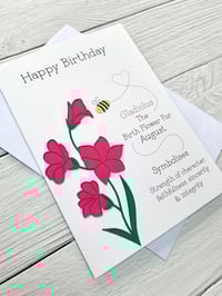 Image 3 of Handmade August Pink Gladiolus Birth Flower Card - Elegant Birthday Card for August Birthdays”
