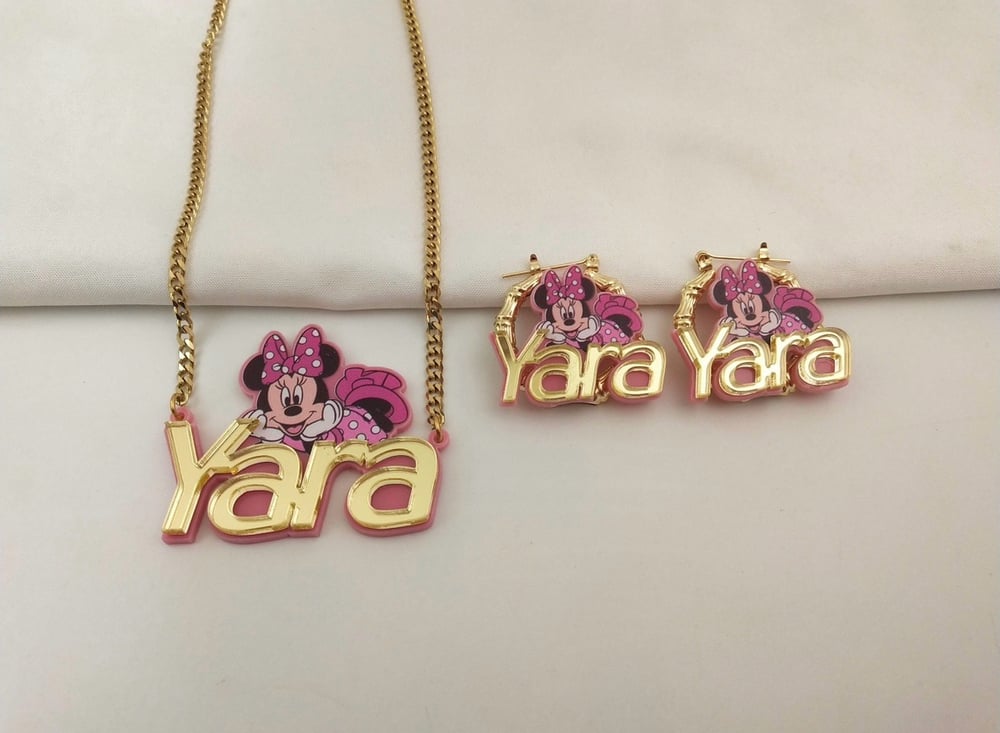 Image of  custom cartoon photo & name Jewelry sets please pick an option below