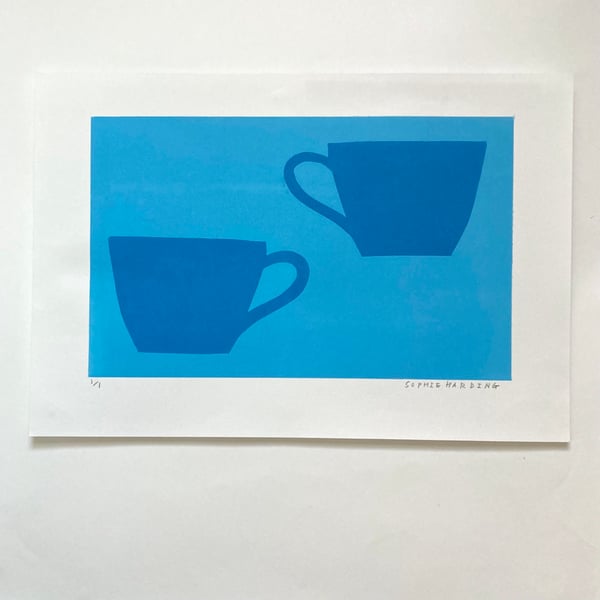 Image of Two Blue Cups handmade print