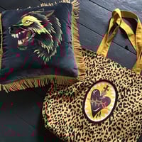 Image 10 of Black  or red Sacred Heart Bag with cheetah cotton fabric