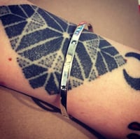 Image 2 of Celestial Crescent moon and star bangle sterling silver 925. Hand stamped cosmic bracelet.