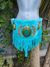 Image 2 of Dolly Bum bag suede fringe tassels TURQUOISE and Moroccan Stone
